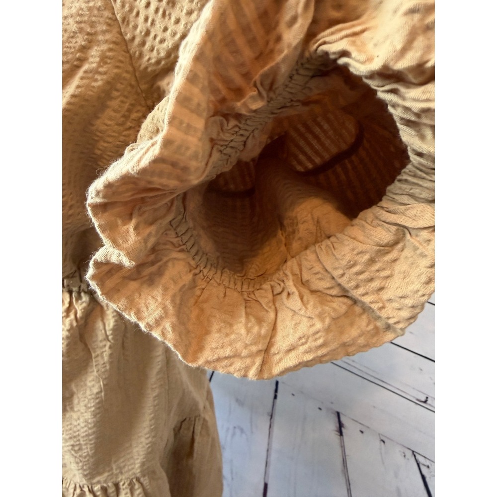 Madewell Seersucker Mini Dress Medium NWT Tan Puff Sleeve Cut Out NF870 - Picture 16 of 16